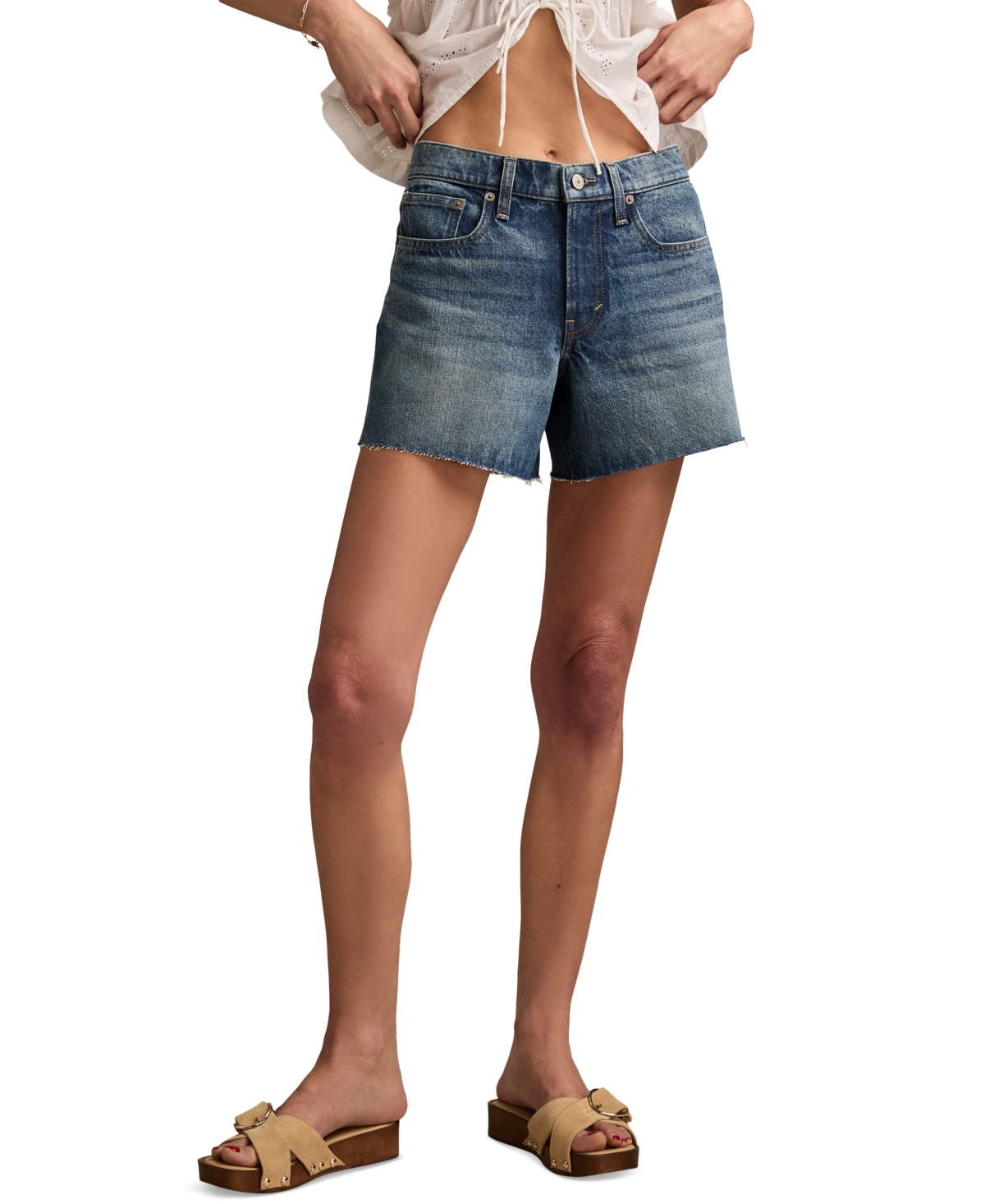 LUCKY BRAND WOMEN'S 90S HIGH-RISE DENIM MIDI SHORTS 