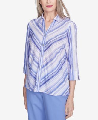 Petite Santa Fe Mitered Iris Stripe Button Down Top