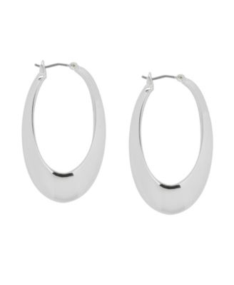 Silver Sculptural Oval Hoop Earrings