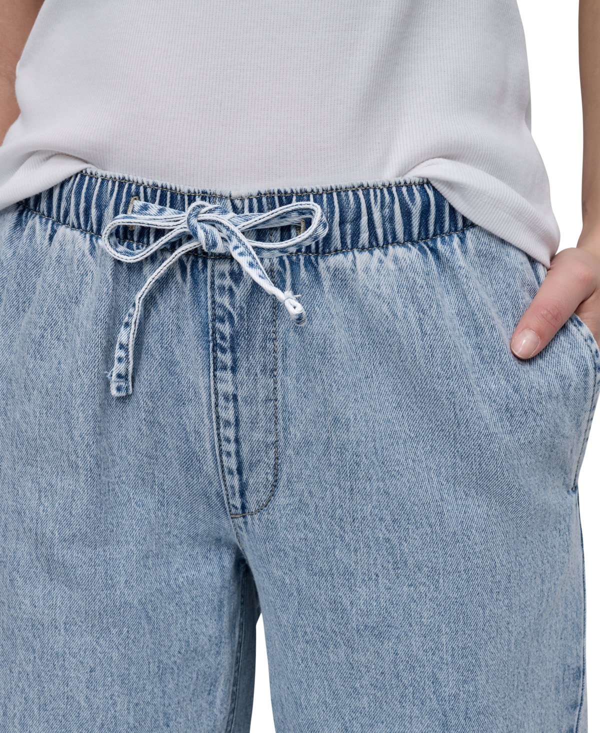 Shop Dkny Jeans Women's High Rise Drawstring-waist Cotton Jeans