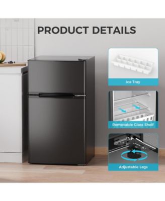 3.2 cubic foot mini fridge with separate freezer compartment and double door design is perfect for a basement, apartment, dorm room or office