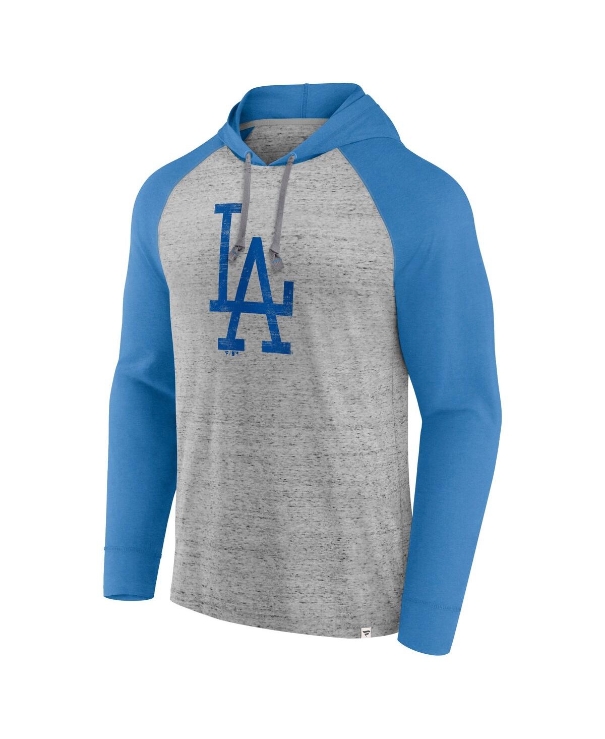 Fanatics Men's Gray/heather Royal Los Angeles Dodgers Single Play Speckled Lightweight Pullover Hoodie In Gray,heather Royal