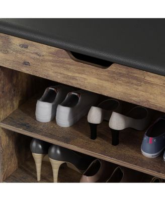 Shoe bench with shelves, natural wooden shoe rack with 3 storage compartments, Entryway Bench