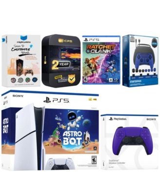 PlayStation 5 Slim Disc Astro Bot, Rachet and Clank Bundle with Extra Controller, Pro Gamer Kit, MightySkins Code and 2 Year Extended Warranty