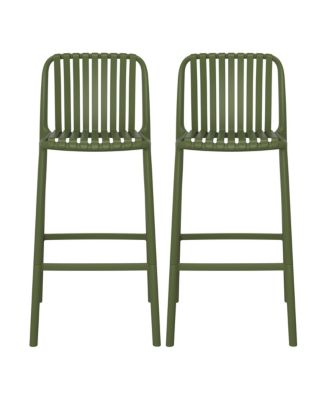 29.5" Outdoor Modern Plastic Patio Bar Height Stools (Set of 2)