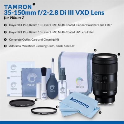 35-150mm f/2-2.8 Di III VXD Lens for Nikon Z Bundle with Hoya 82mm UV and CPL Filters, Cleaning Kit, Cleaning Cloth