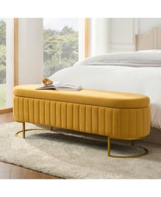 Sara Modern Storage Bench with Metal Legs and Channel Tufted