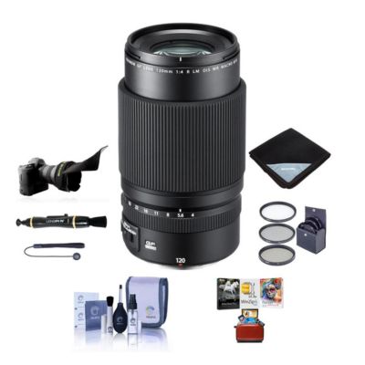 Fujifilm FUJINON GF 120mm F/4 R LM OIS WR Macro   Lens for GFX Medium Format System - Bundle with   72mm Filter Kit, Flex Lens Shade, Lens