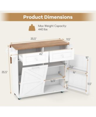 Rolling Kitchen Island with Trash Can Cabinet and Rubber Universal Wheels