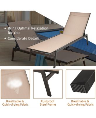 2 PCS Patio Lounge Chair Chaise Recliner Back Adjustable Garden