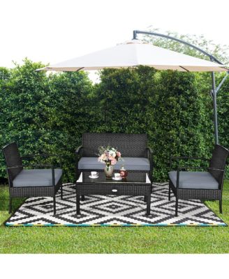 4PCS Patio Rattan Wicker Furniture Set Brown Loveseat Sofa