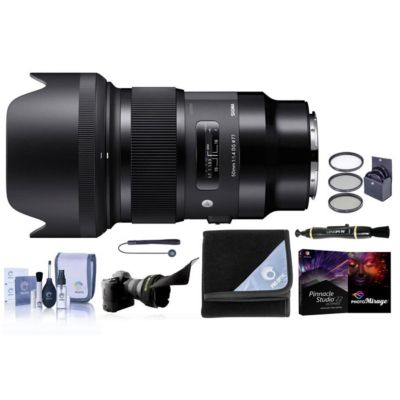 50mm f/1.4 DG HSM ART Lens for L Mount, Black, Bundle with Filter Kit, Flex Lens Shade, Lens Pouch, Lens Cleaner, Wrap, Cleaning Kit, PC