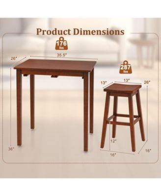 3-Piece Bar Table Set with Pub Table and 2 Saddle Stools