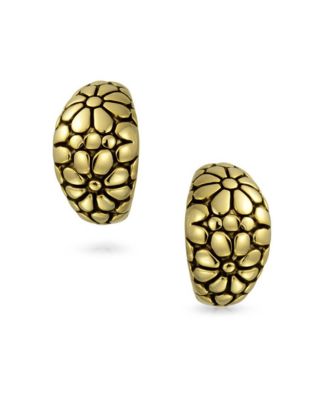 Set of Two Flower Half Hoop Clip-On Earrings in Oxidized Gold Plated