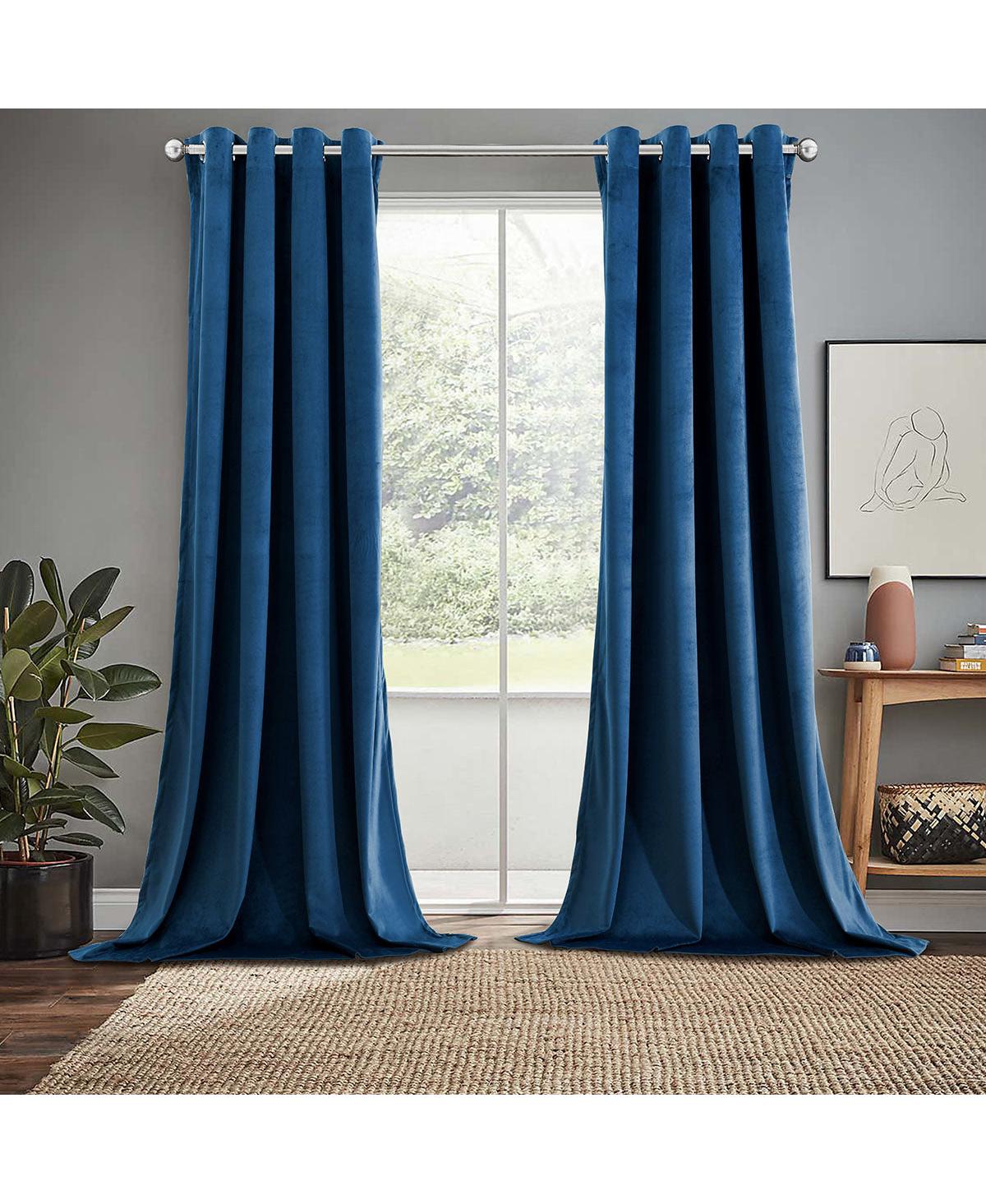 Heavyweight Velvet Grommet Curtain Panels (Set of 2), 52" W x 108" L - Black