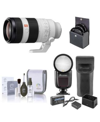 FE 100-400mm f/4.5-5.6 GM OSS Lens for Sony E, Bundle with Flashpoint Zoom Li-on X R2 TTL On-Camera Round Flash Speedlight, 77mm Filter Kit,
