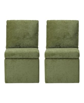 Modern 2-Piece Upholstered Chenille Armless Dining Chairs with Casters