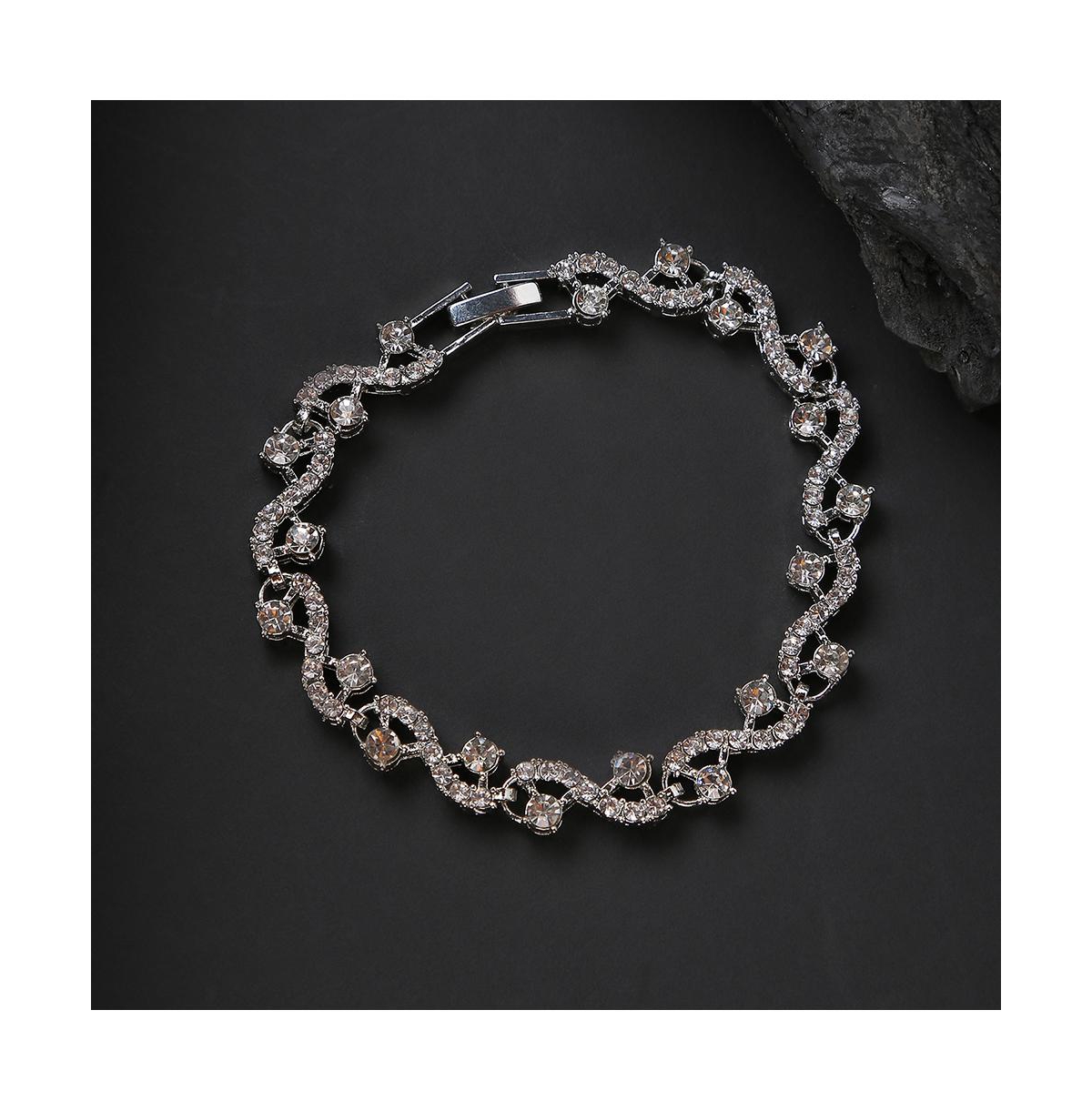 Sohi Women's Floral Stone Statement Bracelet In Silver