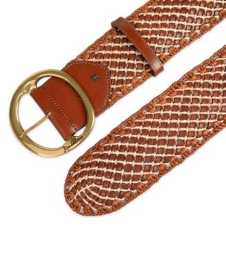 Women's Raffia and Leather Woven Belt