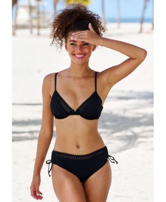 Women's Side Tie Lace Trim Bikini Bottom