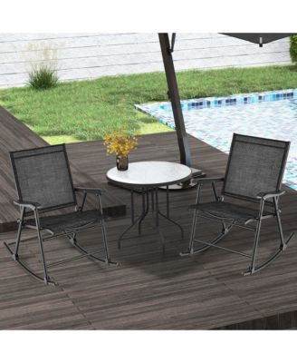 2 PCS Patio Folding Rocking Chair Heavy-Duty Metal Frame Rockers Outdoor