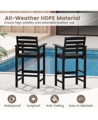 Patio Adirondack Bar Chairs Set of 2 with Wide Armrests & Footrest Backrest