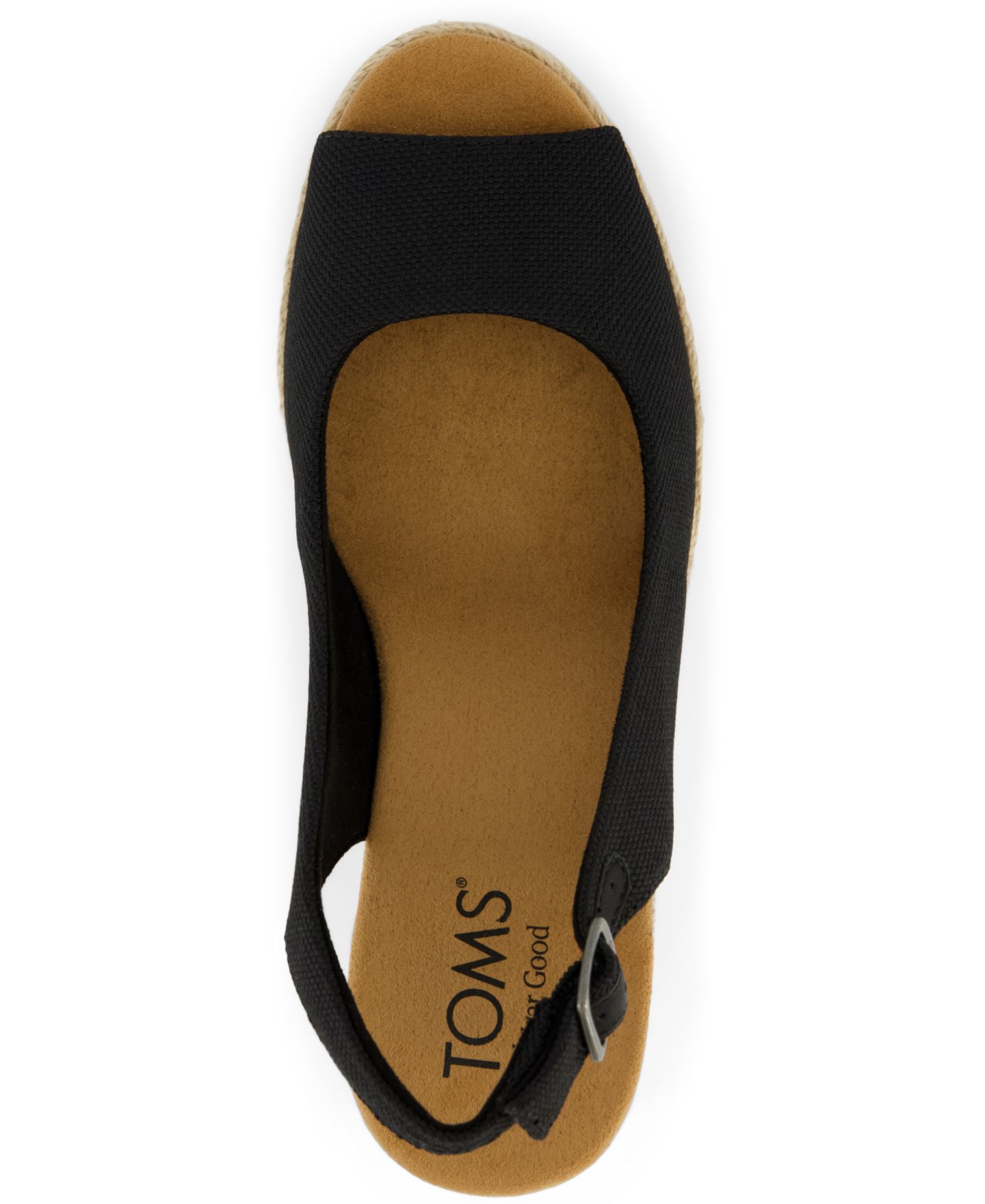 Женские сандалии TOMS Camilla Peep Toe Wedge, цвет: Чёрный холщовый — фото 4