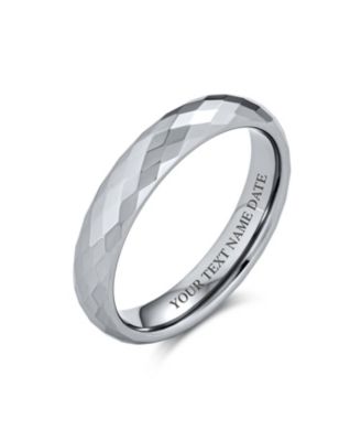 Multi Faceted Prism Cut Titanium Band Rings Silver Tone Comfort Fit 4MM