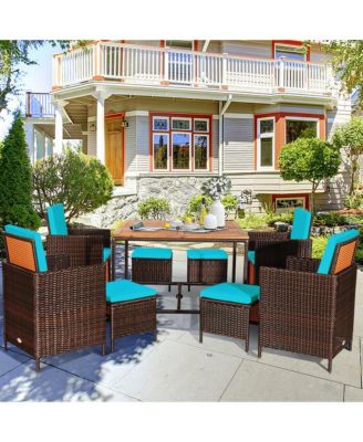 9PCS Rattan Wicker Dining Set Patio Outdoor Furniture Set w/ Cushion