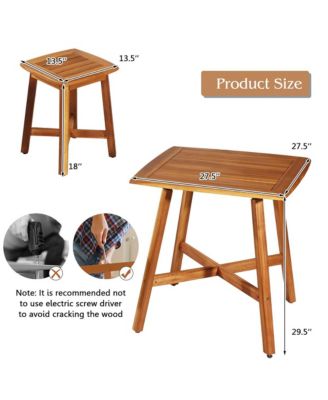 5PCS Acacia Patio Dining Set W/Square Table & 4 Stools Reddish