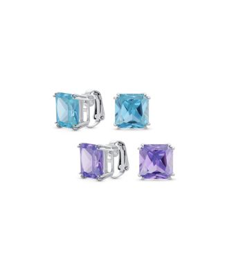 Square CZ Solitaire Clip-On Earrings Plated