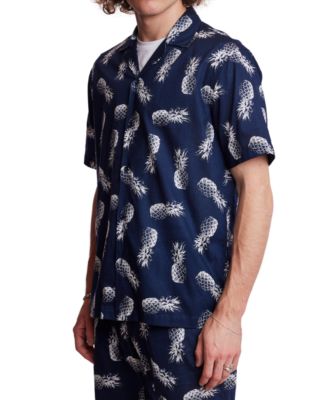 Men's Slim Fit Short Sleeve Pineapple Print Button Front Camp Shirt