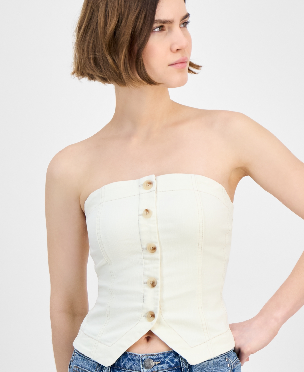 And Now This Women's Button-front Smocked-back Denim Tube Top, Exclusively At Macy's
