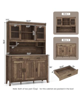 Kitchen Freestanding Hutch Cabinet with Microwave Countertop