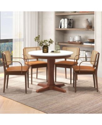 Wooden Round Dining Table with Pedestal Base