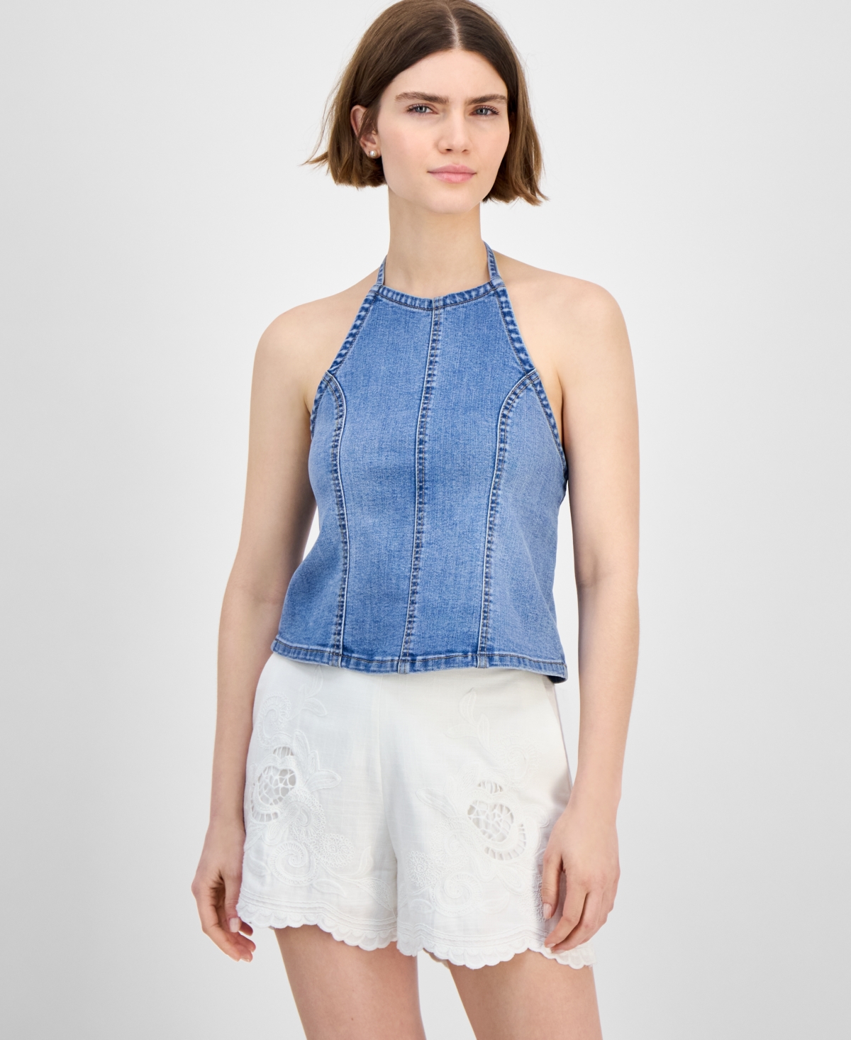 Women's Seamed-Front Halter Denim Top, Exclusively at Macy's - Beau Wash