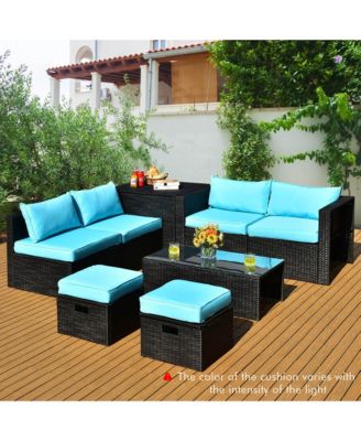 8PCS Rattan Patio Sectional Furniture Set w/ Waterproof Cover & Cushions