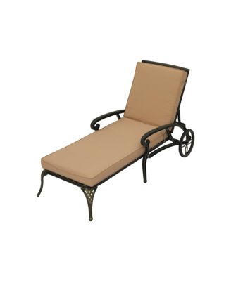 Outdoor Cast Aluminum Chaise Lounge Chair with Wheel and Cushion