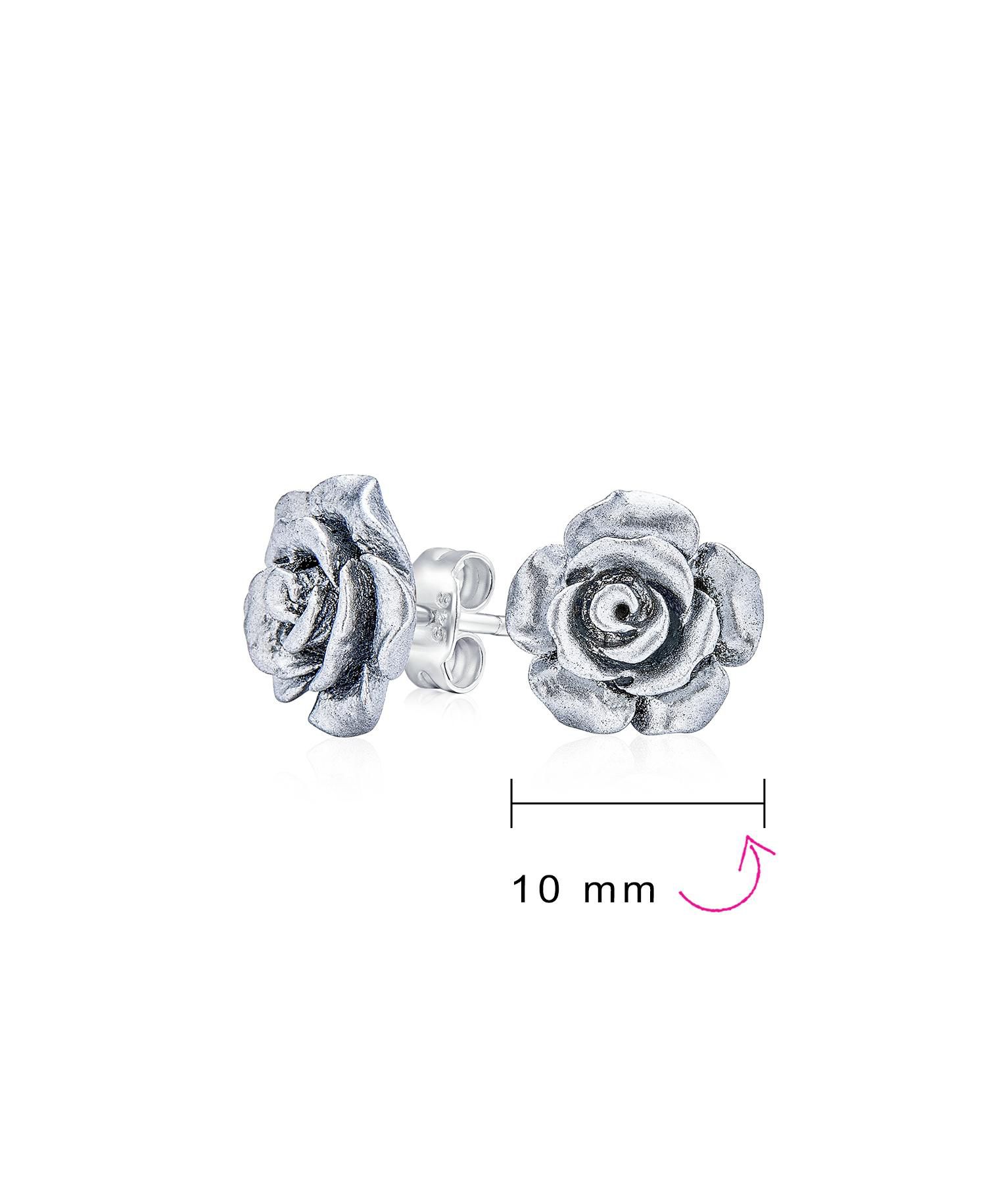 3D Rose Stud Earrings .925 Sterling Silver Post White, Blue, Pink (3 Set)