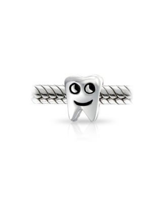 Set of 2 Smiling Tooth and Fairy Dentist Charm Bead Oxidized Sterling Silver