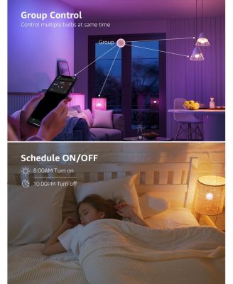 B2 AI Smart RGBWW LED Light Bulbs, 1100LM Color Changing LED Bulb, Alexa Google Assistant Enabled, Voice Control, 2.4GHz WiFi Bluetooth, 2 Pack