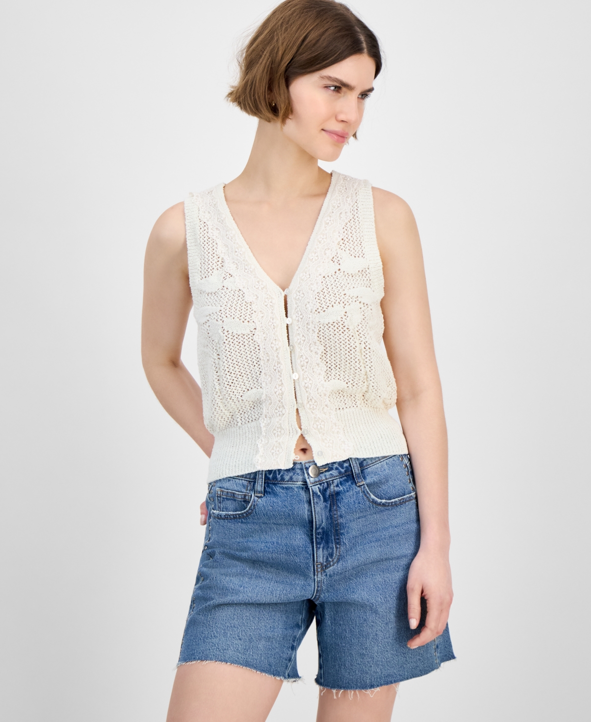 Women's Lace-Trim Button-Front Sweater Vest - Calla Lilly