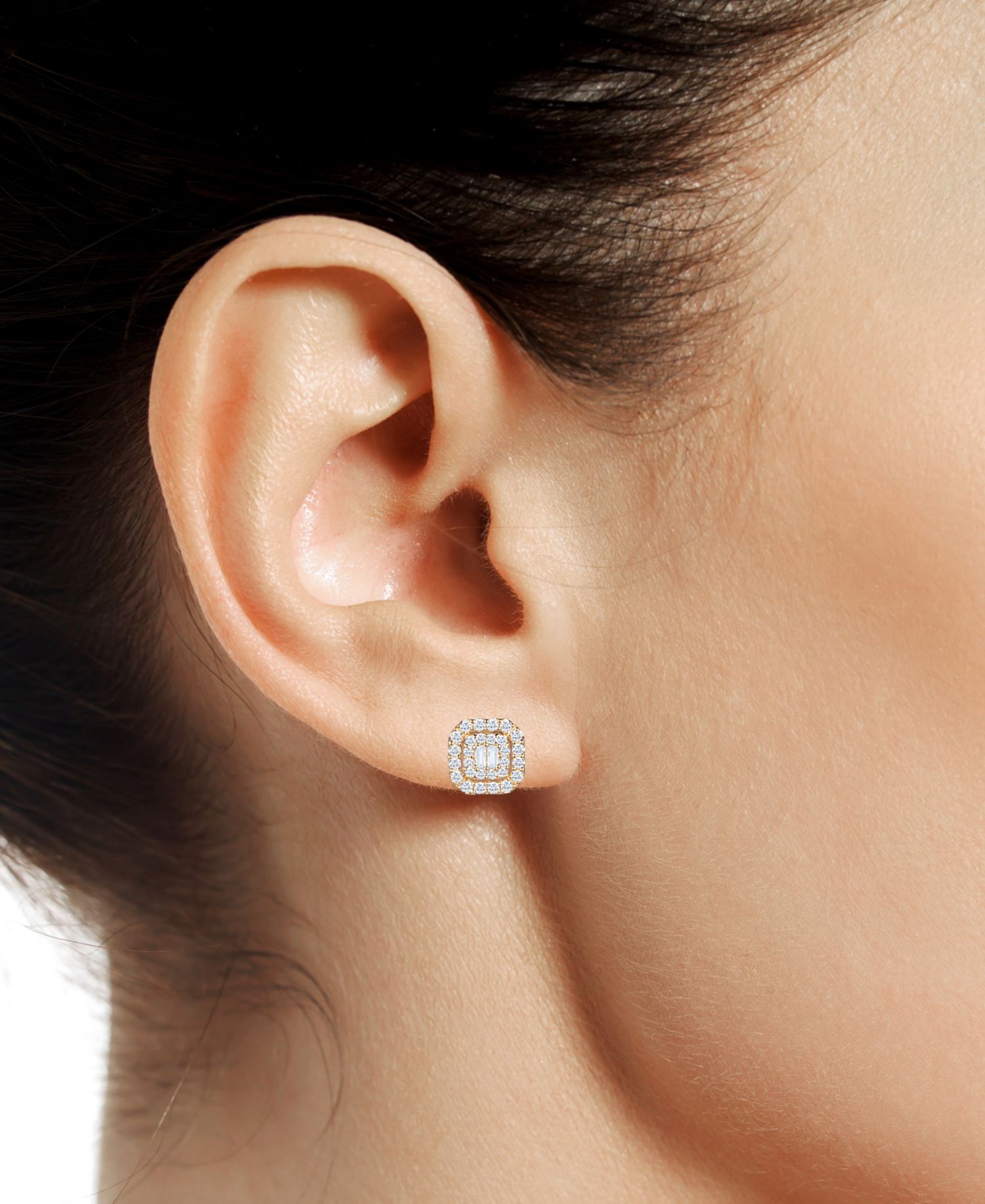 Diamond Round & Baguette Cluster Stud Earrings (1/2 ct. t.w.) in 14k White or Yellow Gold