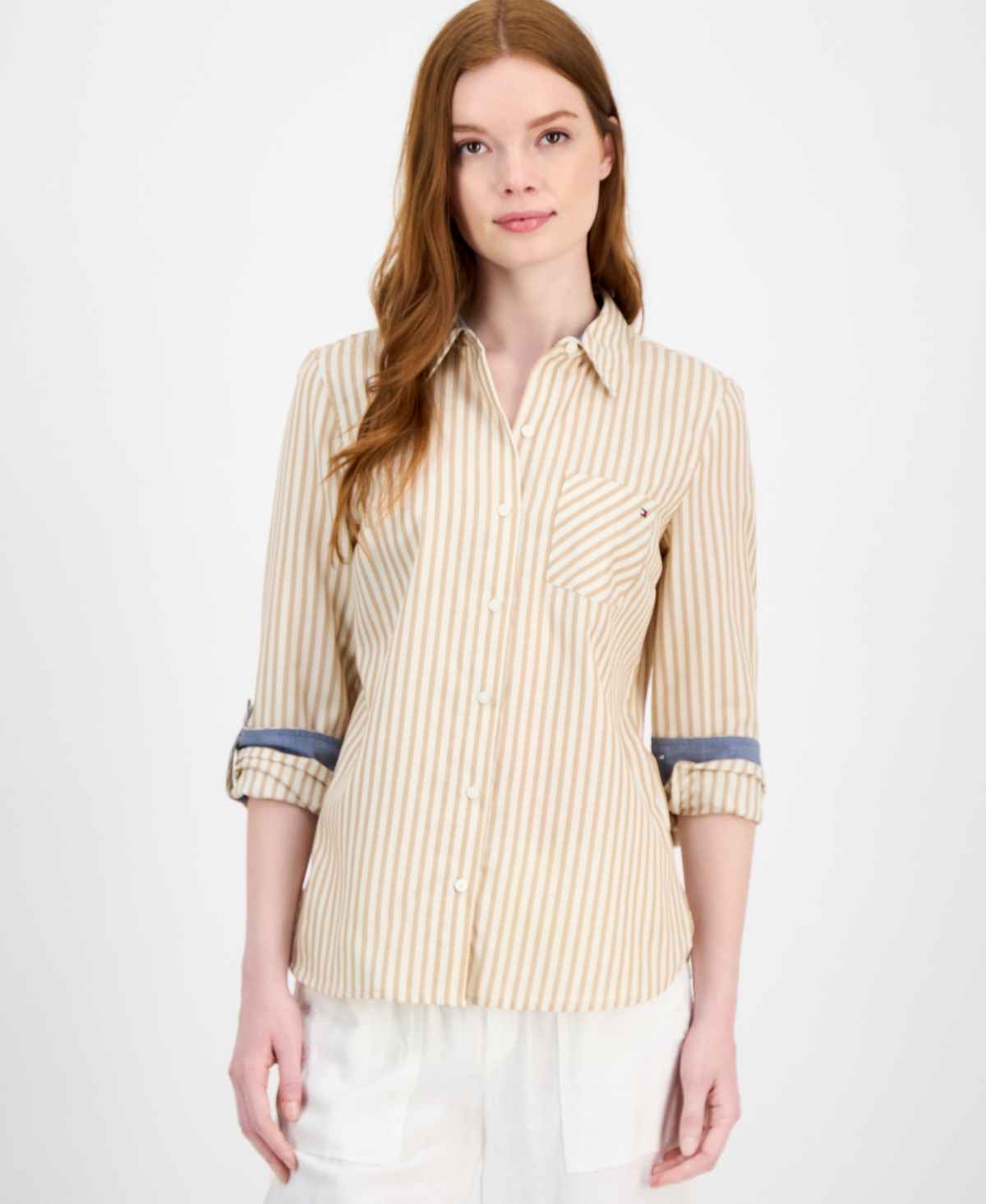 Tommy Hilfiger Women's Striped Roll-tab Shirt