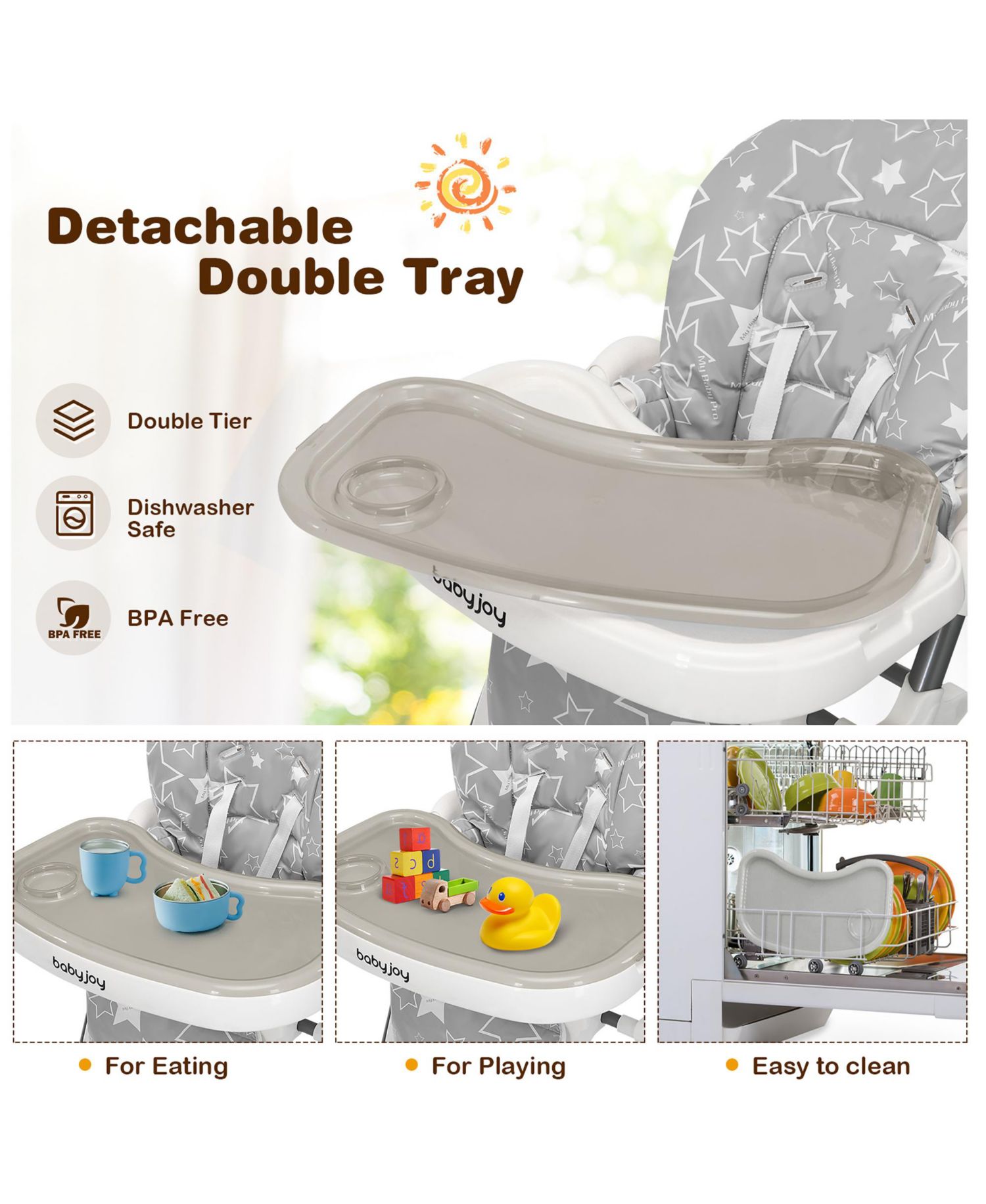 Toddler Folding High Chair Dining Chair w/ 6-Level Height Adjustment