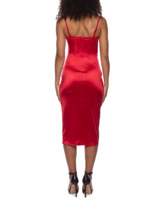 Juniors' Satin Bustier Tulip-Skirt Midi Dress
