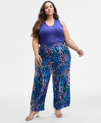 Nina Parker - Trendy Plus Size Printed Wide-Leg Pants