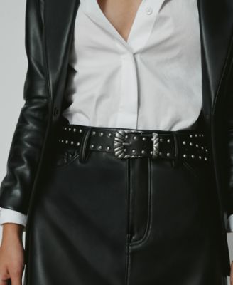 Women's Wide Studded Faux-Leather Western Belt 