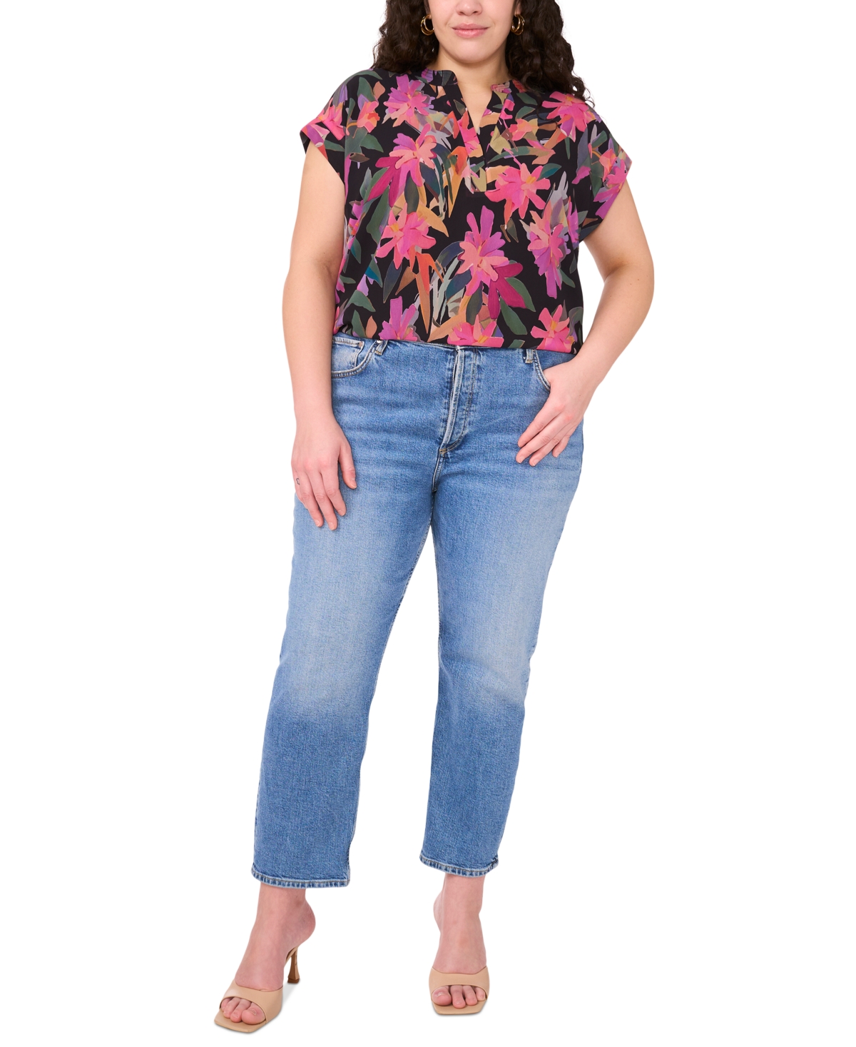 Vince Camuto Plus Size Printed Short-sleeve Blouse