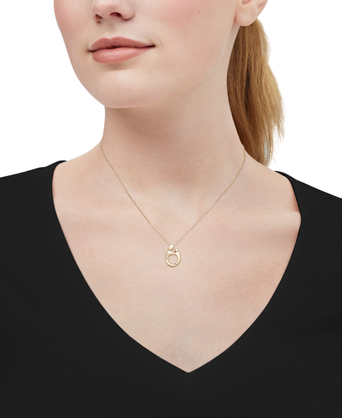 Italian Gold Polished Mother & Child Pendant 18" Necklace In 10k Gold